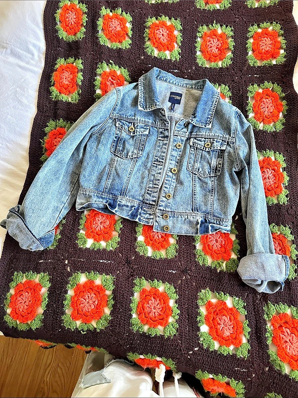 Highway Jeans Denim Cropped Jean Jacket in Blue Size XL